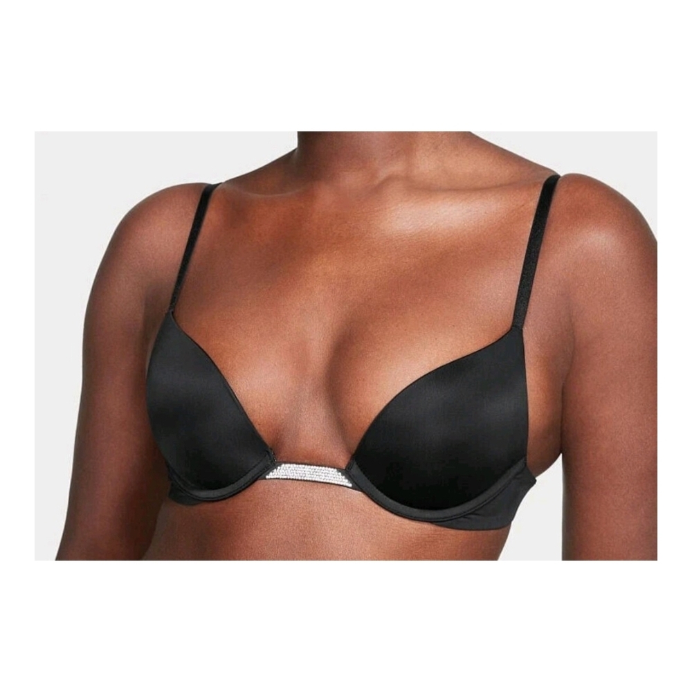 NWOT VD Convertible Plunge Elegant Black Bra with Bling Accent